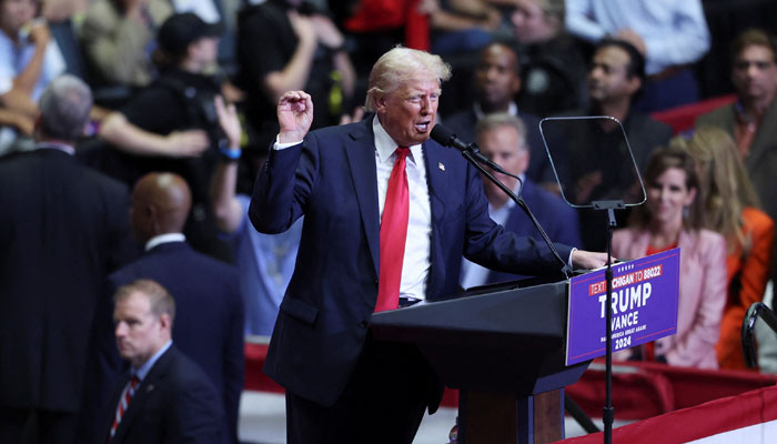 Republican presidential nominee Donald Trump gestures during a campaign rally in Grand Rapids, Michigan, US on July 20, 2024. — Reuters