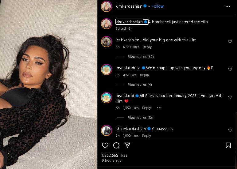 Kim Kardashian sparked excitement with the hint of possible Love Island appearance