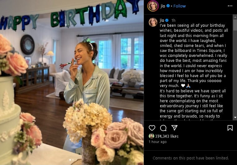 Jennifer Lopez reflected on support after lavish Bridgerton themed birthday party