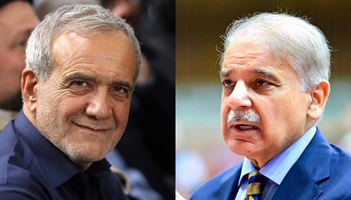 President-elect of Iran Dr Masoud Pezeshkian (left) and Prime Minister Shehbaz Sharif. — Reuters and INP/Files