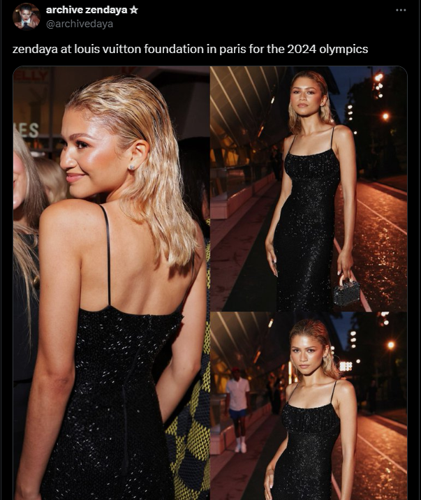 Zendaya dons her shimmering black dress at the Olympics party