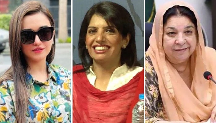 (From left): PTI leaders, Sanam Javaid, Aliya Hamza Malik and Dr Yasmin Rashid. — Instagram/@sanamjavaidkhan), Facebook/Aliya Hamza Malik and x/yasminrashid