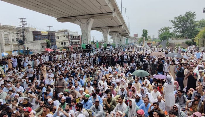 JI workers hold demonstration in Rawalpindi on July 27, 2024. — Facebook/Jamaat -e- Islami Pakistan