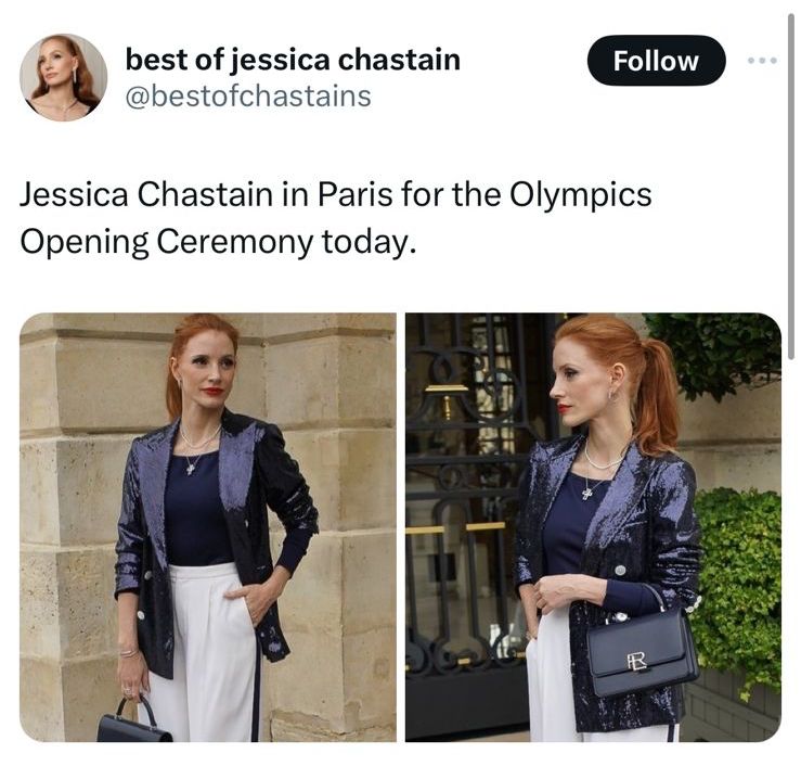 Jessica Chastain turns heads in gorgeous blue dress as she steps out in Paris