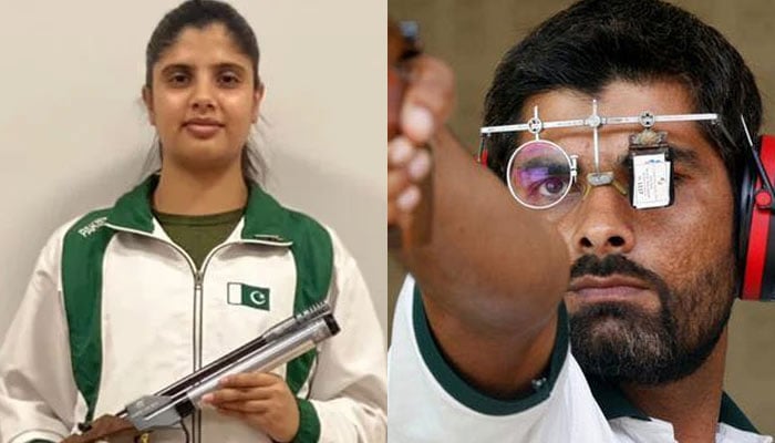 Pakistans first female shooter to qualify for the Olympics Kishmala Talat (left) and shooter Gulfam Joseph are participating in the Paris Olympics 2024. — PSB/File