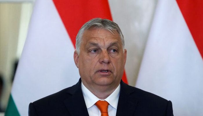 Hungarian Prime Minister Viktor Orban speaks as he and Hungarian President Janos Ader give a statement to the media after their talks at the Presidential Palace in Budapest, Hungary, April 29, 2022. — Reuters