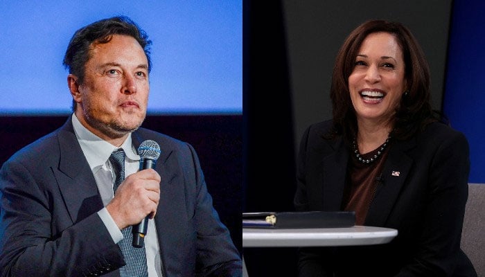 Elon Musk re-shares a parody video of Kamala Harris on X. —Reuters