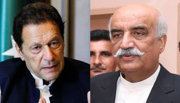 PTI founder Imran Khan (left) and senior PPP leader Khurshid Shah. — Reuters/APP/File