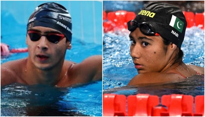 Pakistans swimmers Ahmed Durrani (left) and Jehanara Nabi in this undated photos. — Instagram/@ahmeddurran1/@jehanaranabi