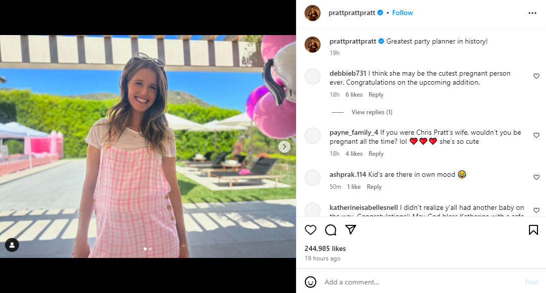 Chris Pratt posts adorable snap of pregnant wife Katherine Schwarzenegger