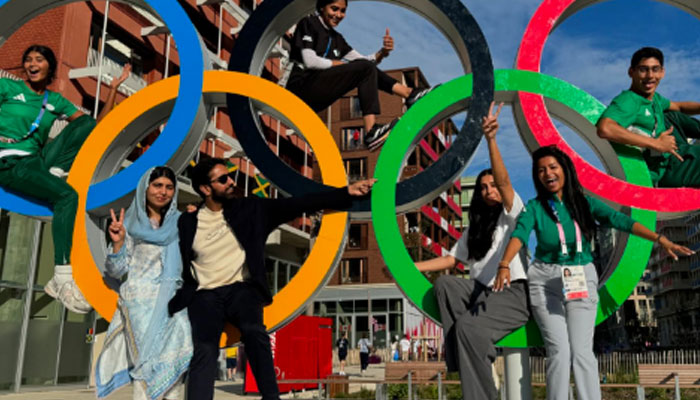 Pakistani Nobel prize winner Malala Yousafzai and her husband Asser Malik seen with female Pakistani Olympians in this image.— Instagram@malala/file