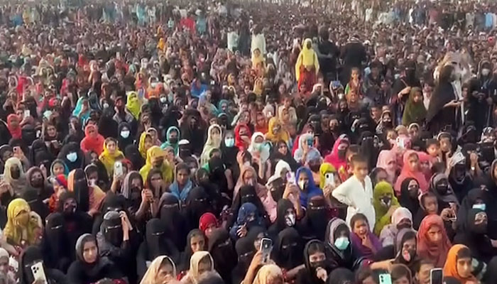 Women attending Baloch Yakjehti Committee (BYC) sit-in at the Marine Drive in Gwadar, Balochistan, on July 29, 2024. — Facebook/@Baloch Yakjehti Committee