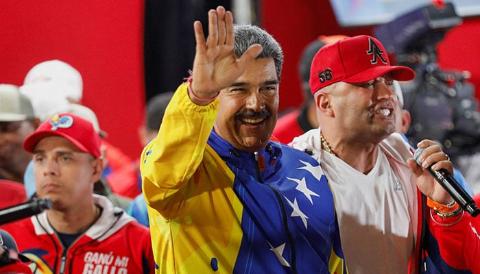 Venezuelas President Nicolas Maduro celebrates winning a third term in the presidential election, in Caracas, Venezuela July 29, 2024. — Reuters