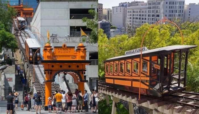 This combination of images shows the Angels Flight Railway, the worlds shortest train line in Downtown Los Angeles, US. — Instagram/@angelsflightrailway