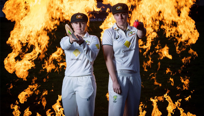 Australia captain Alyssa Healy (left) and vice-captain Tahlia McGrath pose for historic Womens Ashes Day-Night Test Match. — Cricket Australia/File