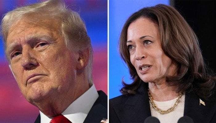 Donald Trump (L) blasts Kamala Harris on his Instagram account. —AFP