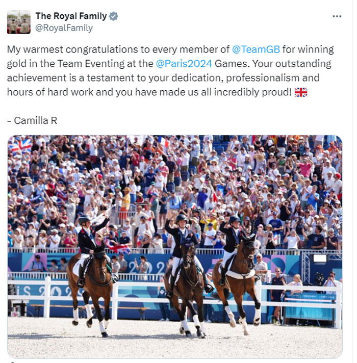 Queen Camilla sends warmest congratulations to Team GB