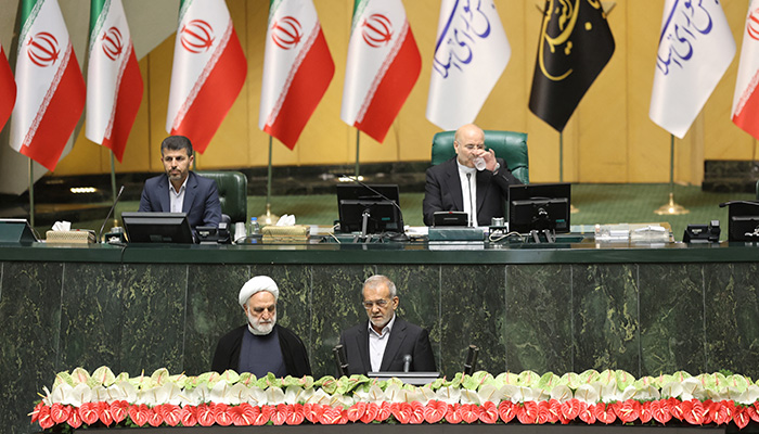 Irans new President Masoud Pezeshkian speaks during his swearing-in ceremony at the parliament in Tehran, Iran, July 30, 2024. — Reuters