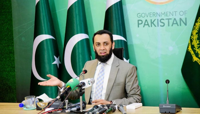 Federal Information Minister Attaullah Tarar addressing a press conference in Islamabad. — PID/File