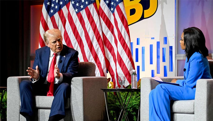 Trump speaks on a panel of the National Association of Black Journalists (NABJ) convention. —Reuters