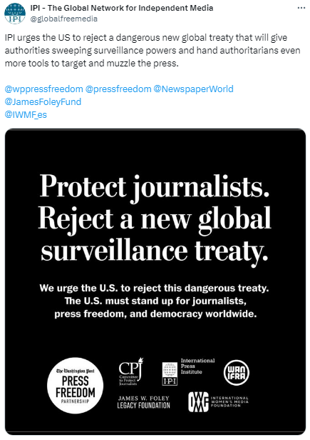 The screenshot of the X, formerly known as Twitter, post of IPI. — X/@globalfreemedia