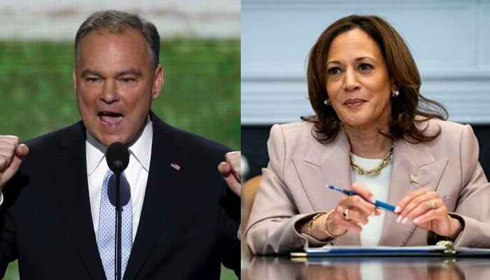 US Senator Tim Kaine who has been vetted for vice presidential candidacy twice (left) and Vice President of US Kamala Harris. — Reuters/File