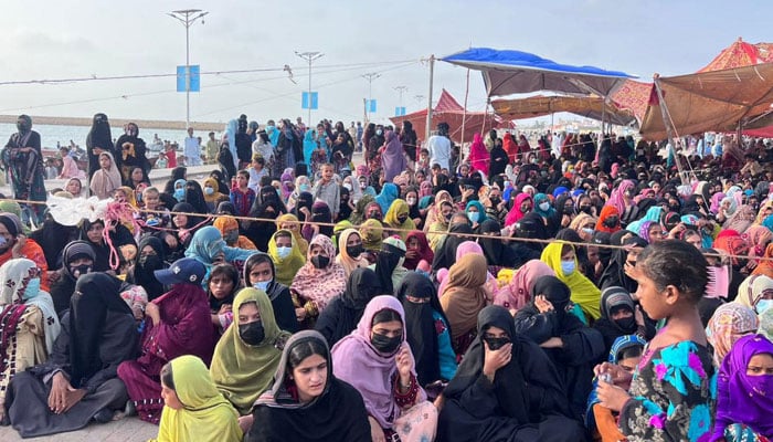 Women protesters attend a demonstration organised by Baloch Yakjehti Committee (BYC) in Gwadar, Balochistan, on August 2, 2024. — Facebook/@Baloch Yakjehti Committee