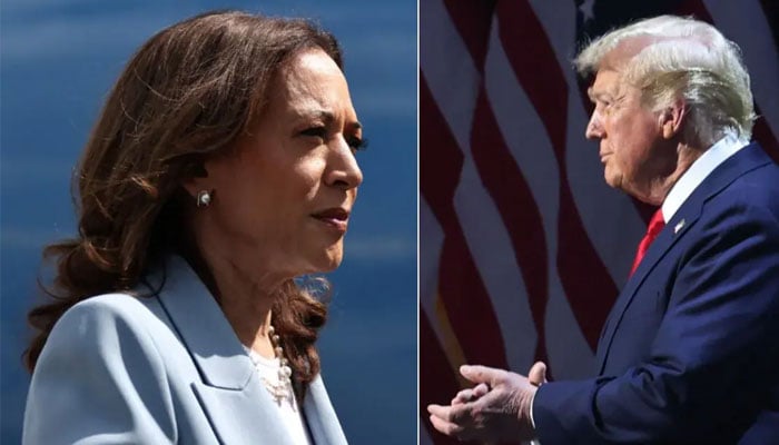 Kamala Harris (L) denies the new plan of Trump to debate on September 4. —Reuters