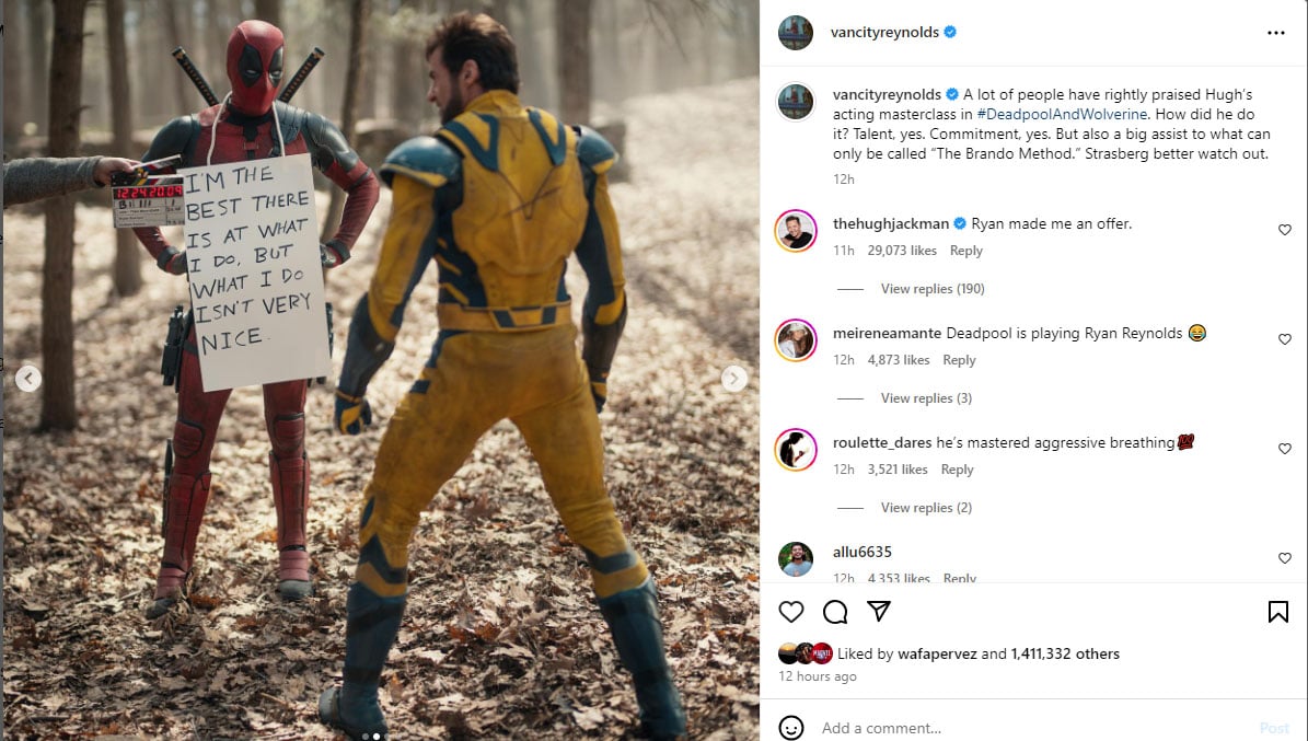 Ryan Reynolds speaks highly of Hugh Jackmans strange acting method