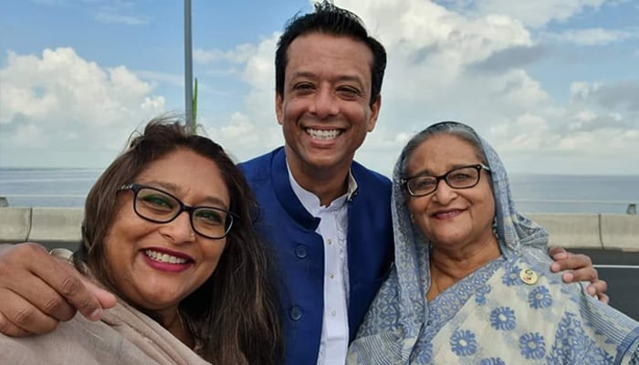 Sajeeb Wazed Joy (centre) along with her mother and ex-Bangladesh PM Sheikh Hasina (right) in this undated photo. — Facebook/@sajeeb.a.wazed