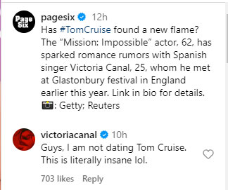 Victoria Canal breaks her silence after rumors of dating Tom Cruise