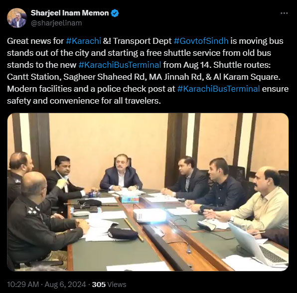 The screengrab of a tweet posted by Sindh Senior Minister Sharjeel Inam Memon. — X/@sharjeelinam