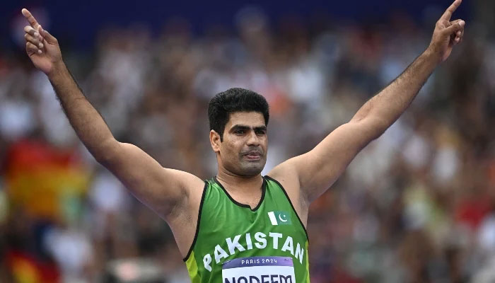 Pakistans star javelin thrower Arshad Nadeem gestures after a throw at Paris Olympics 2024. — Reuters/File