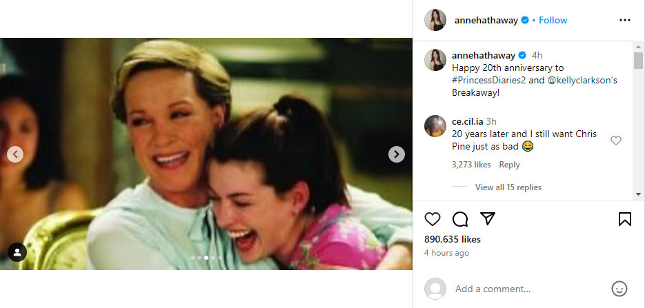 Anne Hathway pays tribute to Princess Diaries 2 on 20th anniversary