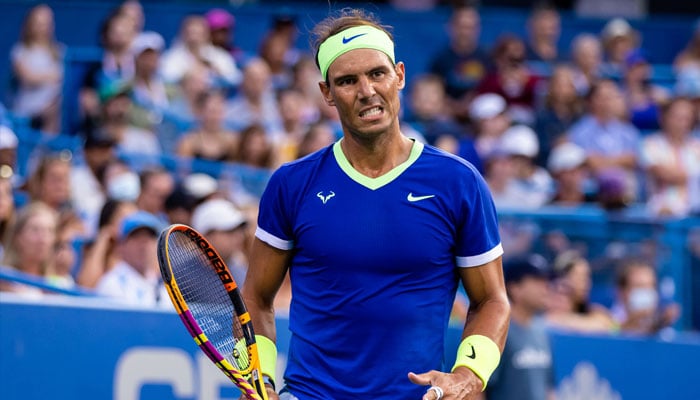 Rafael Nadal of Spain reacts during the Citi Open at Rock Creek Park Tennis Center on August 4, 2021. — USA TODAY Sports