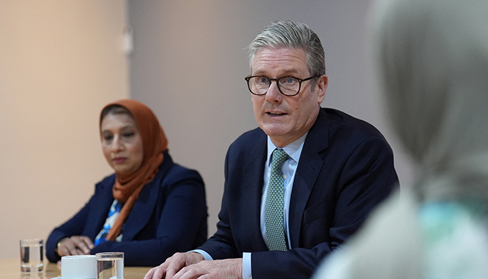 British Prime Minister Keir Starmer meets with people at the The Hub - Solihull Mosque on the day of his visit in Solihull, West Midlands, Britain August 8, 2024. — Reuters