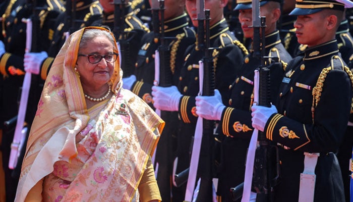 Bangladeshi Prime Minister Sheikh Hasina reviews an honour guard at the Government House, during her visit to Thailand, in Bangkok, Thailand, April 26, 2024. — Reuters