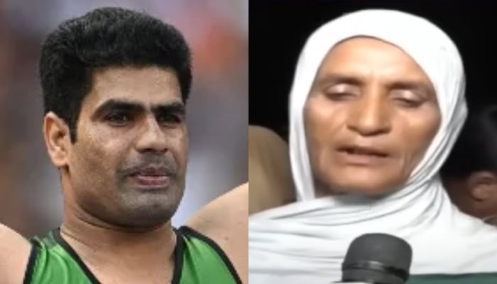 Javelin thrower Arshad Nadeem (left) and his mother. — Reuters/Screengrab via YouTube/Geo News Live