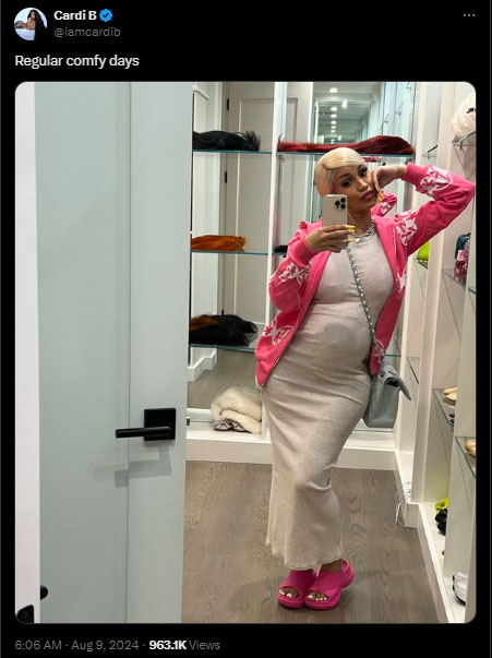 Pregnant Cardi B shares cozy selfie following freak accident