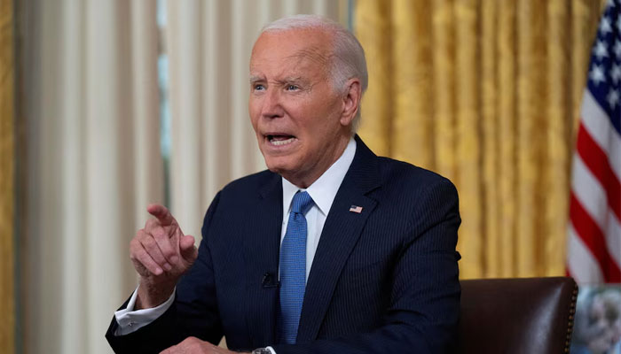 US President Joe Biden addresses the nation from the Oval Office of the White House in Washington, on July 24, 2024. — Reuters