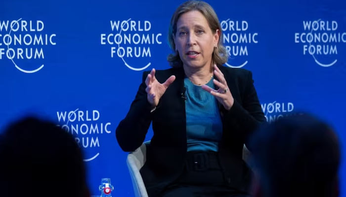 Susan Wojcicki, CEO of YouTube addresses delegates of the World Economic Forum (WEF) in Davos, Switzerland. —REUTERS