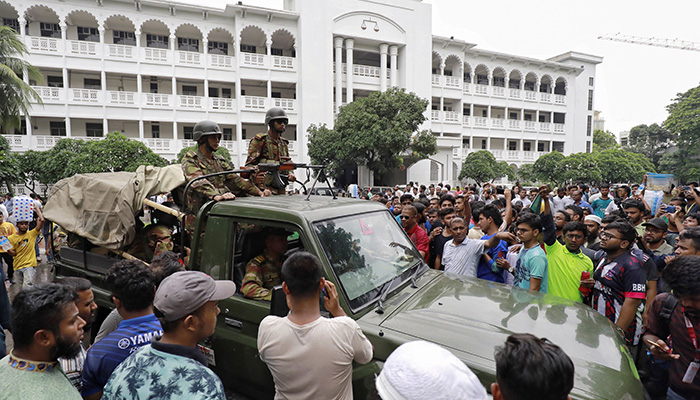 Protesters gather at the High Court premises demanding the resignation of Obaidul Hassan, chief justice of Bangladesh in Dhaka, August 10, 2024. — Reuters