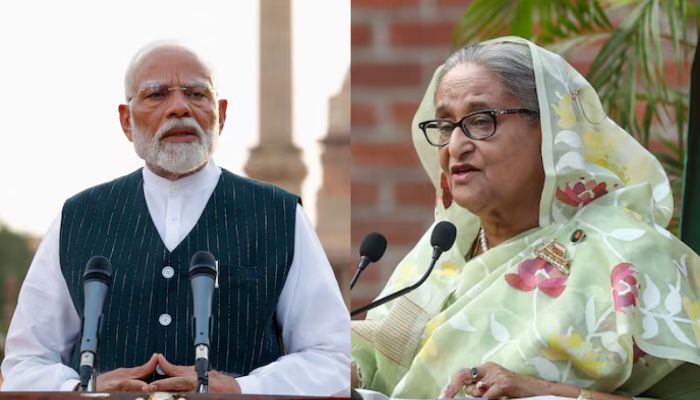 Former Bangladesh Prime Minister Sheikh Hasina (R) and Indian Prime Minister Narendra Modi (L) speak during different political gatherings. — Reuters/File