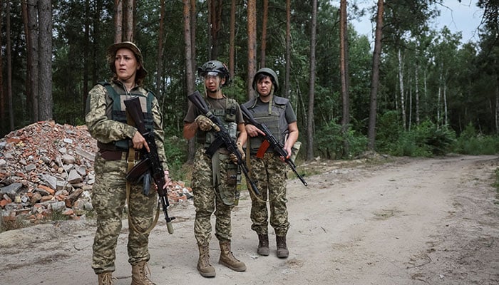 Members of the female anti-drone mobile air defence unit Bucha Witches near the town of Bucha, Kyiv region, Ukraine on August 3, 2024. — Reuters