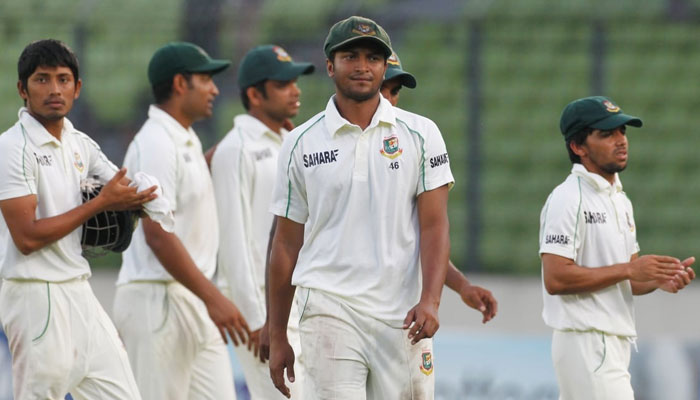 Bangladesh Test team and veteran all-rounder Shakib Al Hasan during a Test match. — Reuters/File