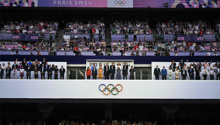 (center Top row from R) President of the Paris 2024 Olympics and Paralympics Organising Committee (Cojo) Tony Estanguet, French President´s wife Brigitte Macron, French President Emmanuel Macron, International Olympic Committe (IOC) President Thomas Bach and his wife Claudia Bach, (front row from R) France´s outgoing Minister for Sports and Olympics Amelie Oudea-Castera, French Prime Minister Gabriel Attal, Paris´s Mayor Anne Hidalgo attend the closing ceremony of the Paris 2024 Olympic Games at the Stade de France, in Saint-Denis, in the outskirts of Paris, on August 11, 2024.— AFP