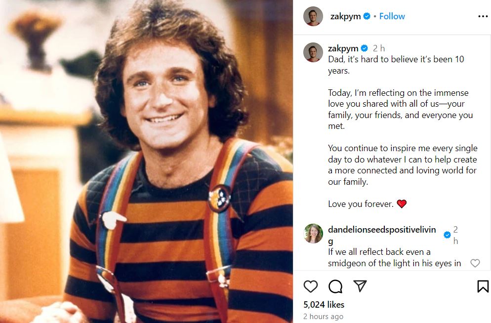 Late Robin Williams receives loving tribute from son Zak