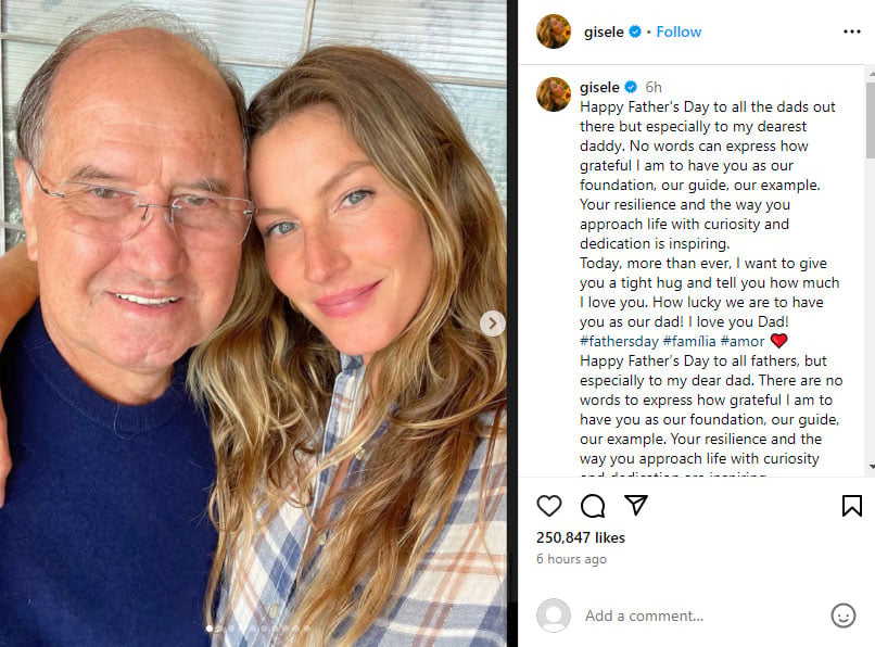 Gisele Bundchen pens heartfelt tribute to father Valdir