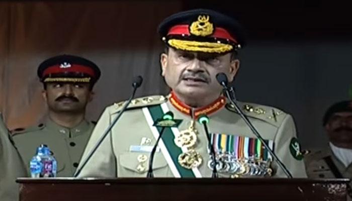 Army Chief General Asim is addressing Azadi Parade at PMA Kakul on August 14, 2024. — Screengrab/YouTube/GeoNews