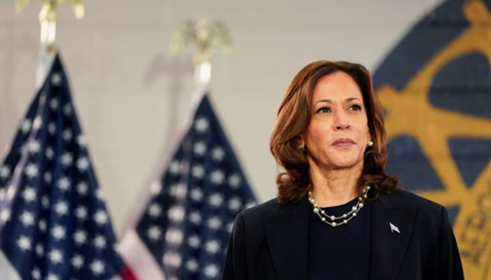 US Vice President and Democratic presidential candidate Kamala Harris looks on as she attends a campaign event with her vice presidential running mate Minnesota Governor Tim Walz at the United Auto Workers (UAW) Local 900 in Wayne, Michigan, US, August 8, 2024. — Reuters